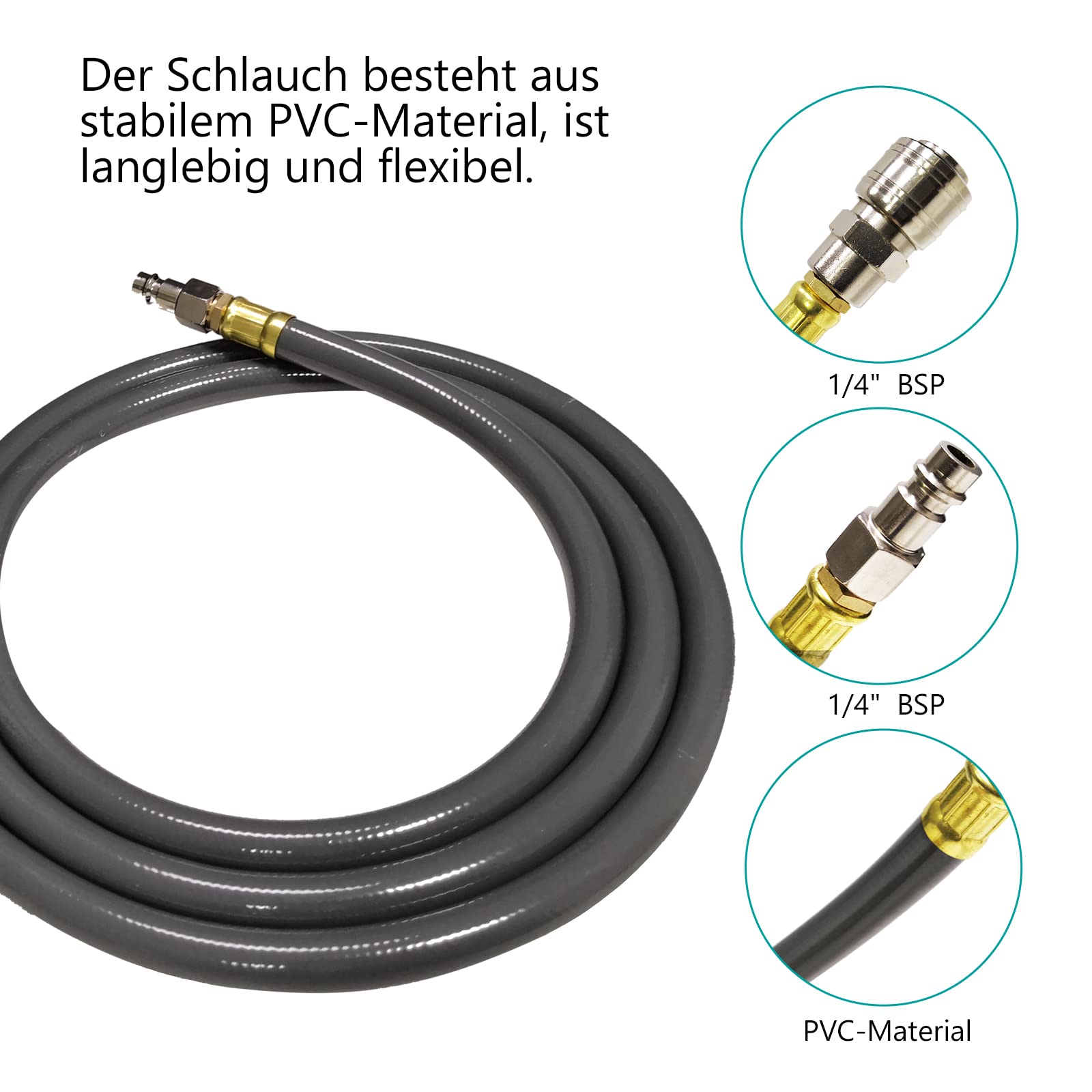 Aufun 10m Druckluftschlauch Aufroller automatisch 1/4'' Anschluss - Schlauchtrommel Schlauchaufroller-trommel mit Schnellkupplung und Arretierkugel für Autoreparaturstationen usw (10 Meter)