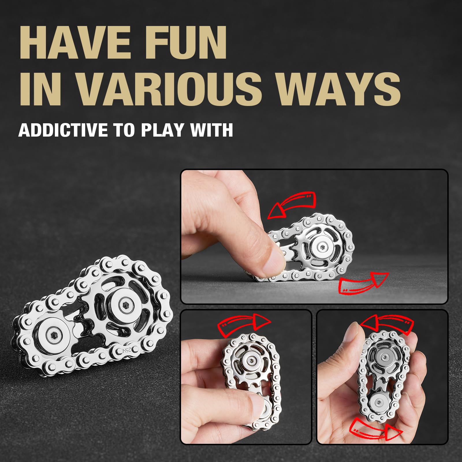 Metal Fidget Chain Hand Finger Spinners Spinning Roller Toy for Adults,Cool Office Home Classroom Traval Desk Meeting Gadgets Gifts for ADHD ADD Autism and Stress Anxiety Relief.(Silvery)