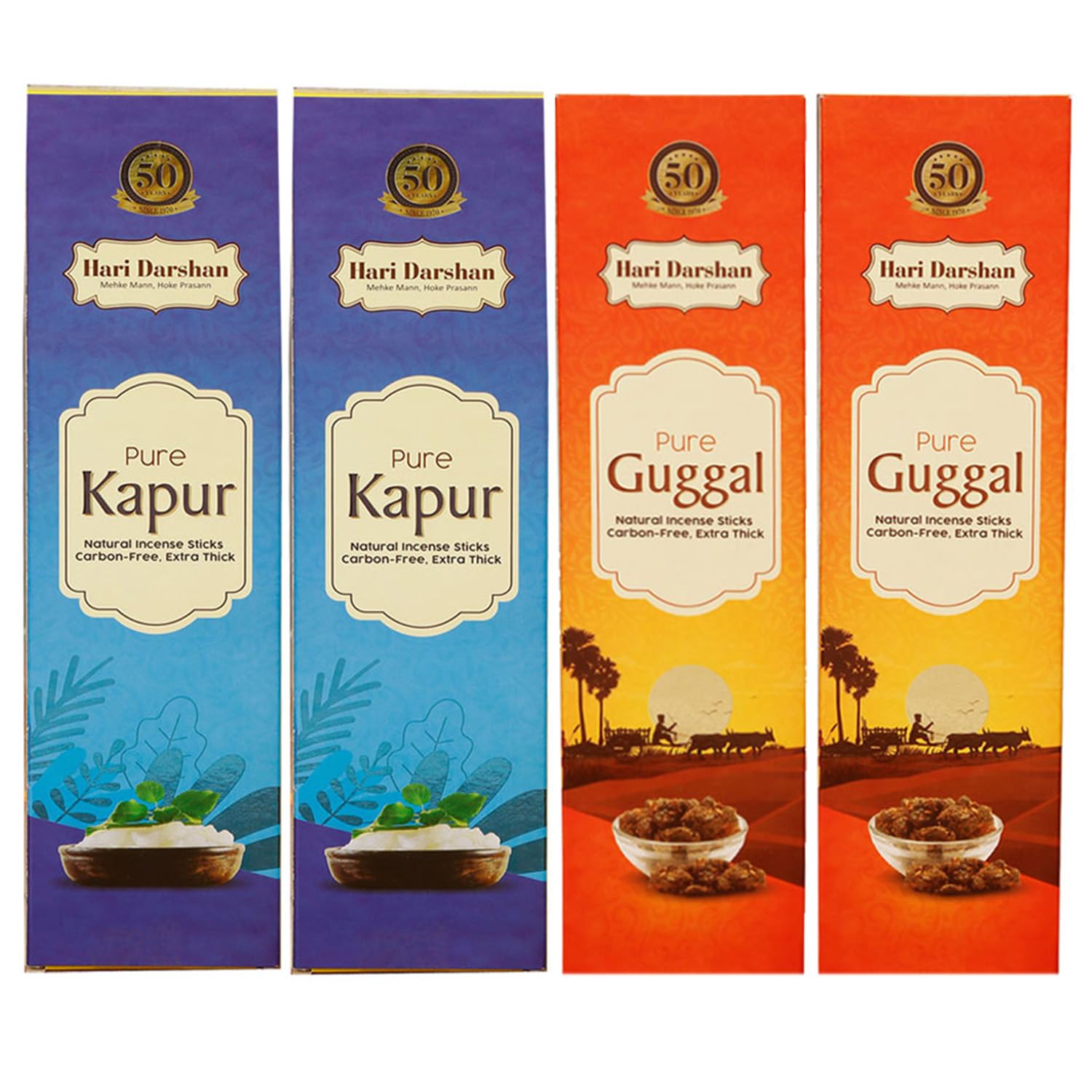 Hari Darshan Pure Natural Masala Agarbatti Combo | Premium Masala Agarbatti Original | Pure Kapur & Guggal for Pooja Havan Meditation | Long-Lasting Fragrance | Pack of 4-60g (80 Sticks)