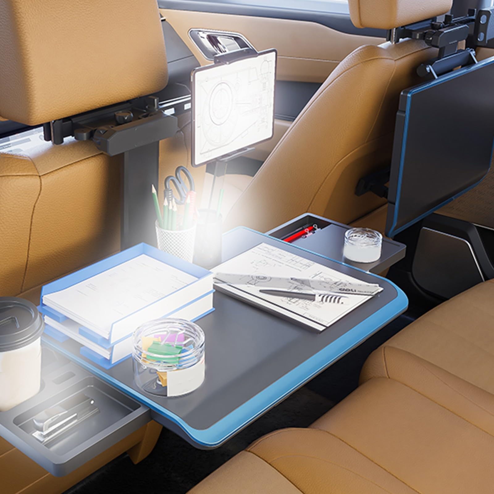 Tisch für Auto, Multifunktionaler Tragbarer Faltbarer Tabletttisch Fürs Auto, Zum Essen, Trinken Und Schreiben am Laptop, Passend für Die Meisten Fahrzeuge