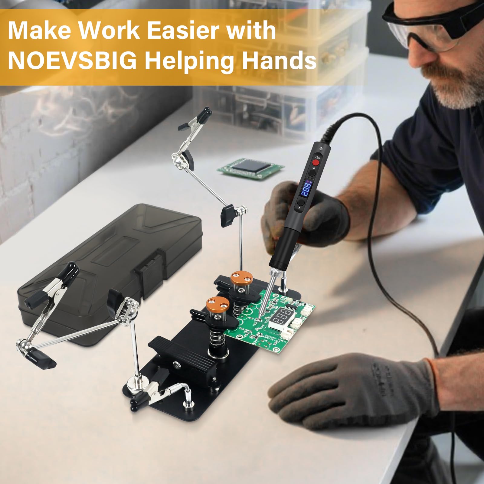 Magnetische Dritte Hand Löt-Halterung aus Metall, Verstellbare Helping Hands Klemme für Elektronik, PCB-Reparatur, DIY & Bastelarbeiten, Dual-Clip