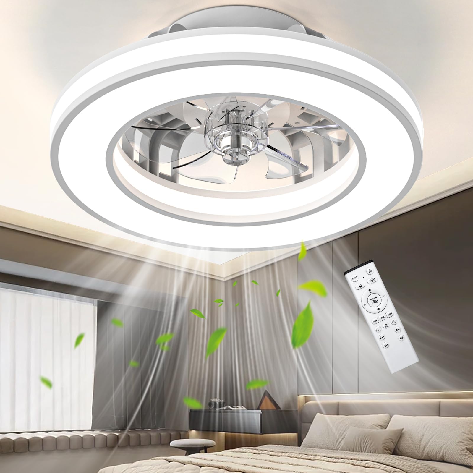 Ateroll Ventilatore da Soffitto con Luce Ø41.5CM, DC 25W LED 25W Dimmerabile 3CCT (3000K-4000K-6500K-RGB), 6 Velocità, Timer, Memoria di Illuminazione, Adatto per Camera da Letto, Soggiorno