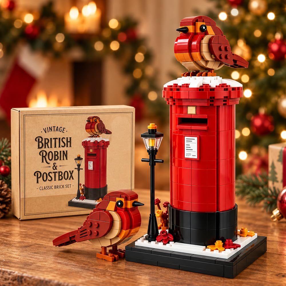 Vintage Postbox & Robin Brick Set, Robin Red Postbox Building Blocks Set