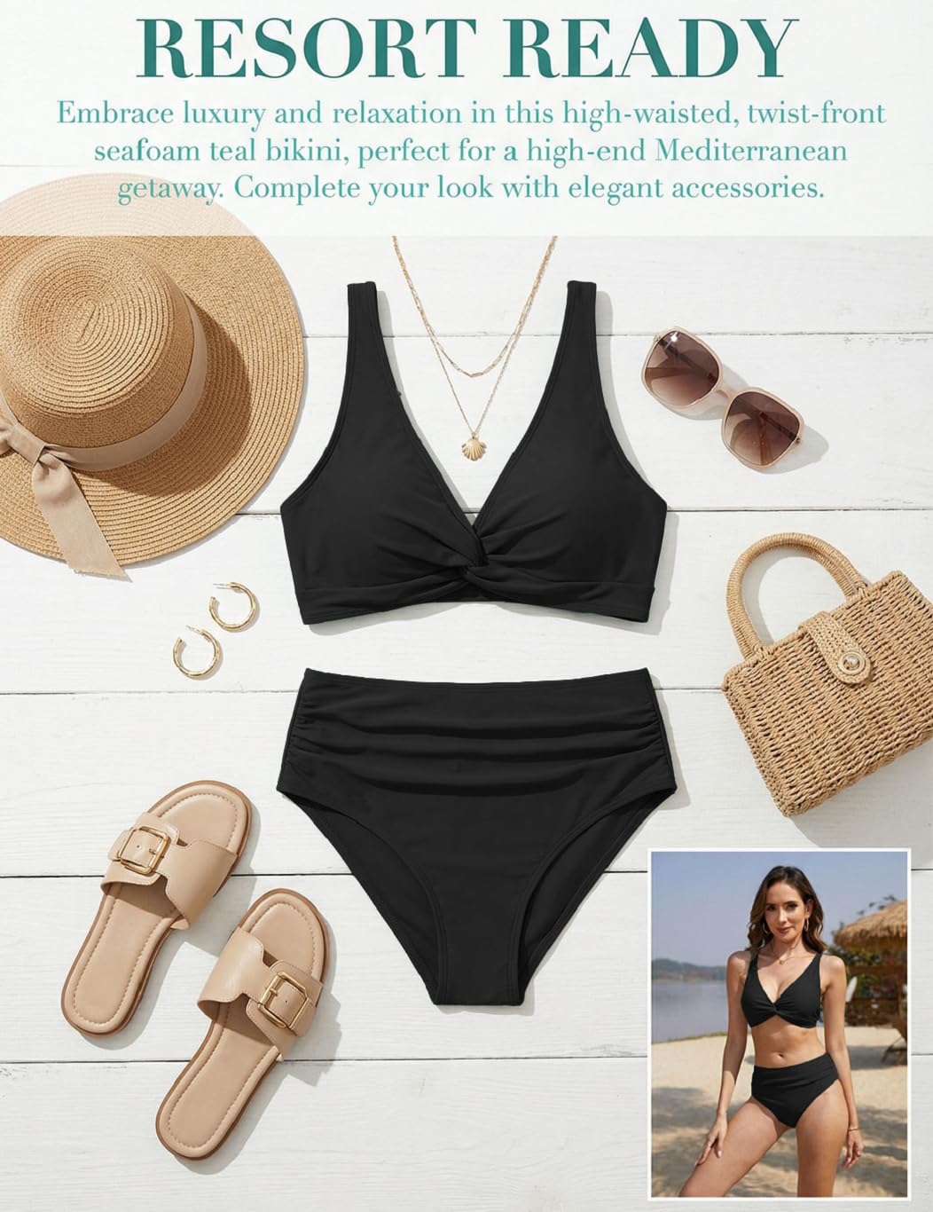 Yutdeng Bikini Mujer Braga Alta Bañador Dos Piezas Reductor Barriga Bikini Push Up con Relleno Crossover Cuello V Conjunto Bikini Alto Vientre Plano Traje de Baño Mujer 2 Piezas Ropa de Baño — view 7