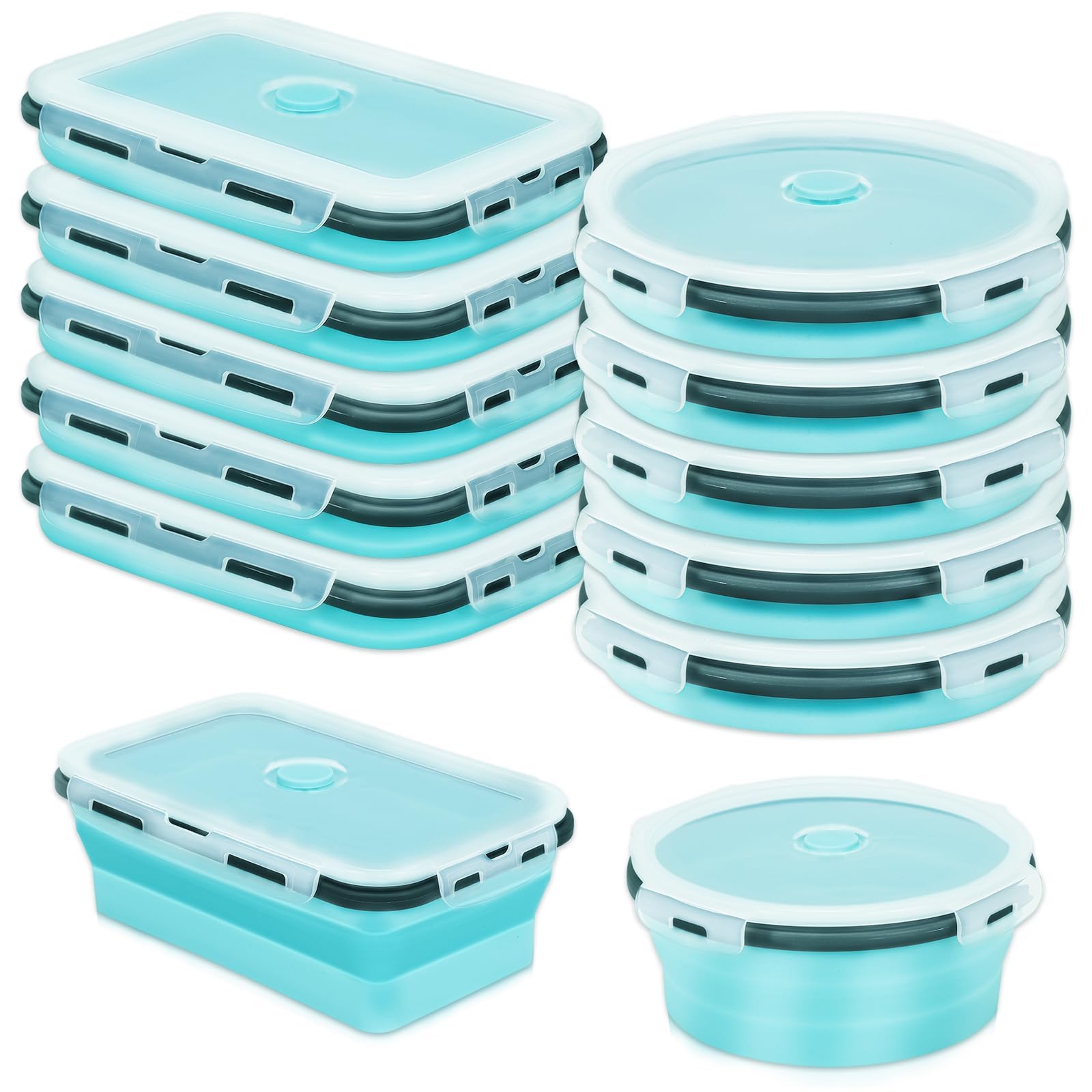 Confezione da 10 contenitori pieghevoli per alimenti con coperchio, contenitori pieghevoli in silicone, 5 ciotole rettangolari pieghevoli e 5 ciotole rotonde in silicone, adatte per microonde e