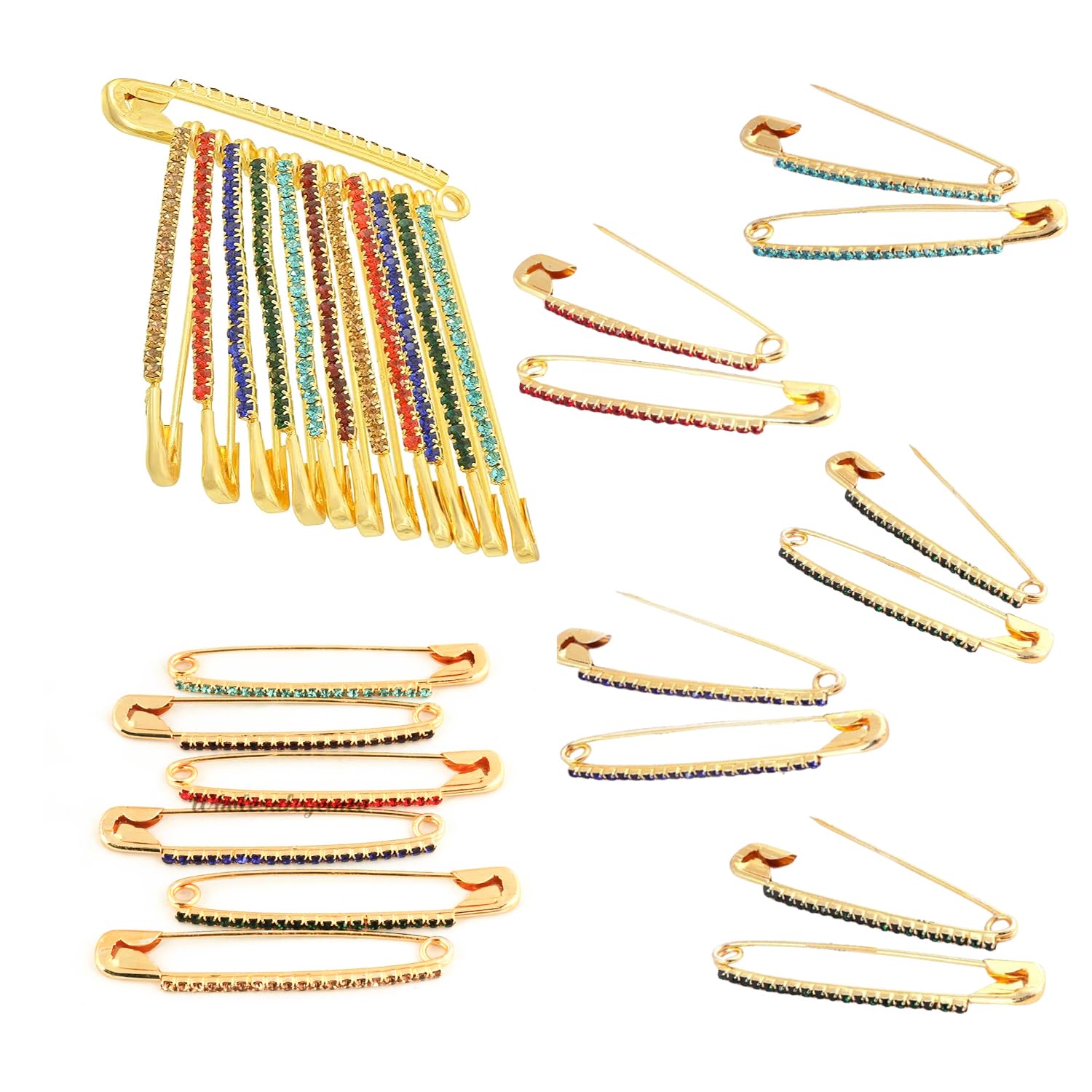 Evogirl Safety Pins Gold Multicolor Dimond Brooch, Sareepin, Hijab Pin, Lock Pin, For Women (Medium) (B09PZ8TJYV) Amazon Price History, Amazon Price Tracker