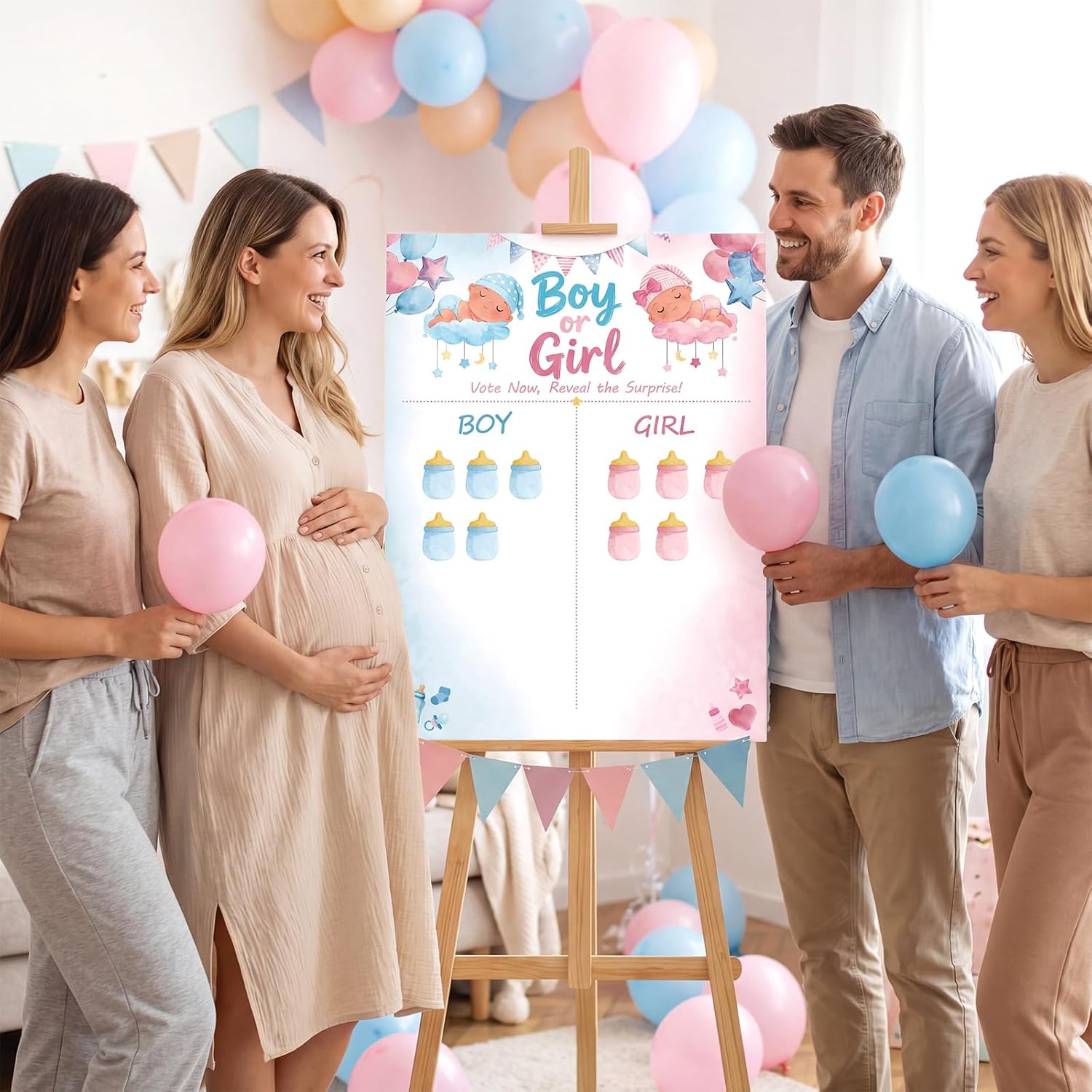 Gender Reveal Decorations, Boy or Girl Voting Poster with 72 Stickers, Gender Reveal Games for Party Supplies (Baby White)