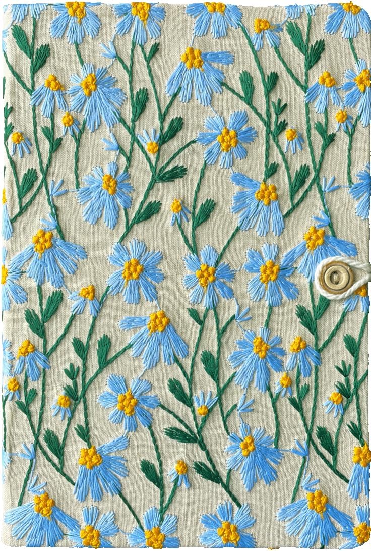 A5 Sketchbook, Flower Notebook, Embroidered Journal, Daisy Gifts for Women, 8"x6" Notebook, Hardcover, Lay Flat, Personalized Notebook, Unlined Notebook, Plain Journal, Blue Daisy
