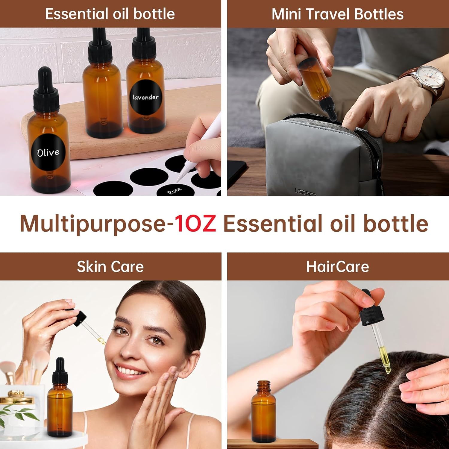 Amber Dropper Bottle,essential oil bottle,Tincture Bottles with Glass Dropper, for Essential Oils, Aromatherapy, Cosmetic, Laboratory, Pharmacy, Liquids, Travel (Amber, 1, ounces)