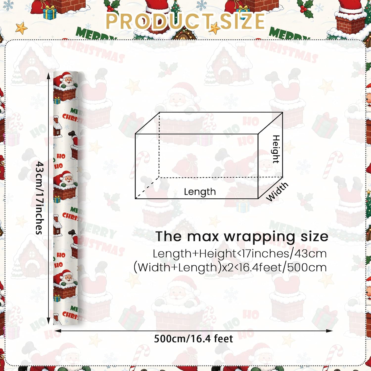Joviwrap Funny Santa Christmas Wrapping Paper Roll, Humor Santa Claus Stuck in Chimney Design, Winter Holiday Wrapping Paper for Xmas Presents Kids Gifts Christmas Party Supplies, 17 Inch x 16.4 Ft image 5
