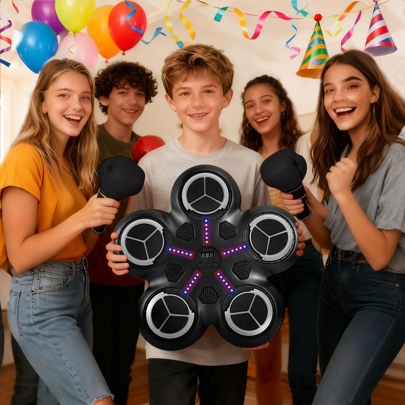 OBEST Macchina da Boxe Musicale Boxmaschine con Schermo LED per Bambini, Montaggio a Parete con Guantoni da Boxe, Allenamento con Bersaglio Indoor, Regalo per Bambini