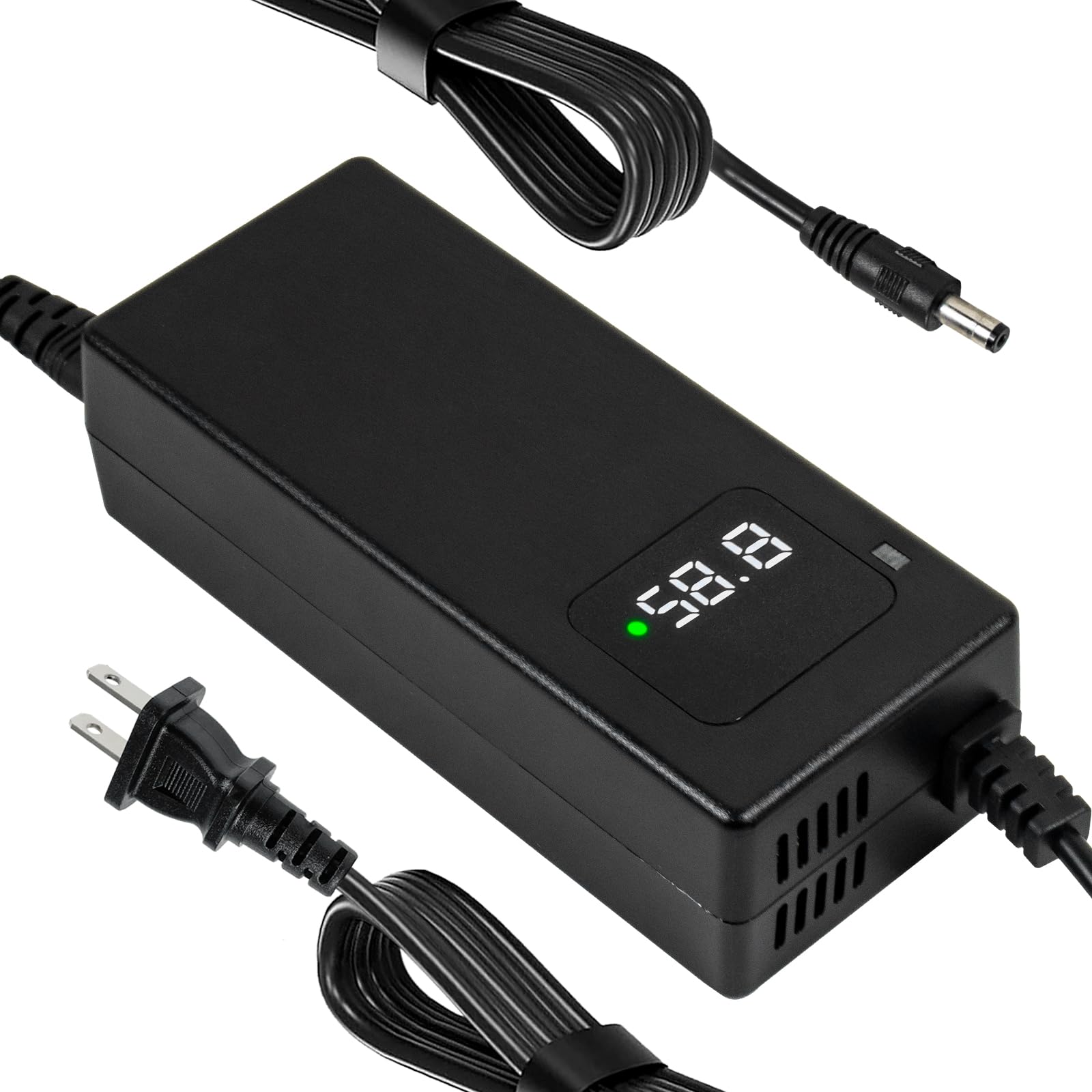 YZPOWER 58.8V 2A Power Charger Adapter for 52V 14s Lithium Battery Pack Compatible with DC 1Prong 5.52.1mmConnector,52 Volt Li-ion Charger with Display and Built-in Fan