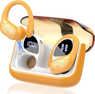 STECEi Auriculares Inalámbricos Deportivos, Auriculares Bluetooth 5.4 con HD Micrófono, 75H de Reproducción con Cancelacion Ruido ENC, IPX7 Impermeable Cascos Inalambricos Running, Amarillo