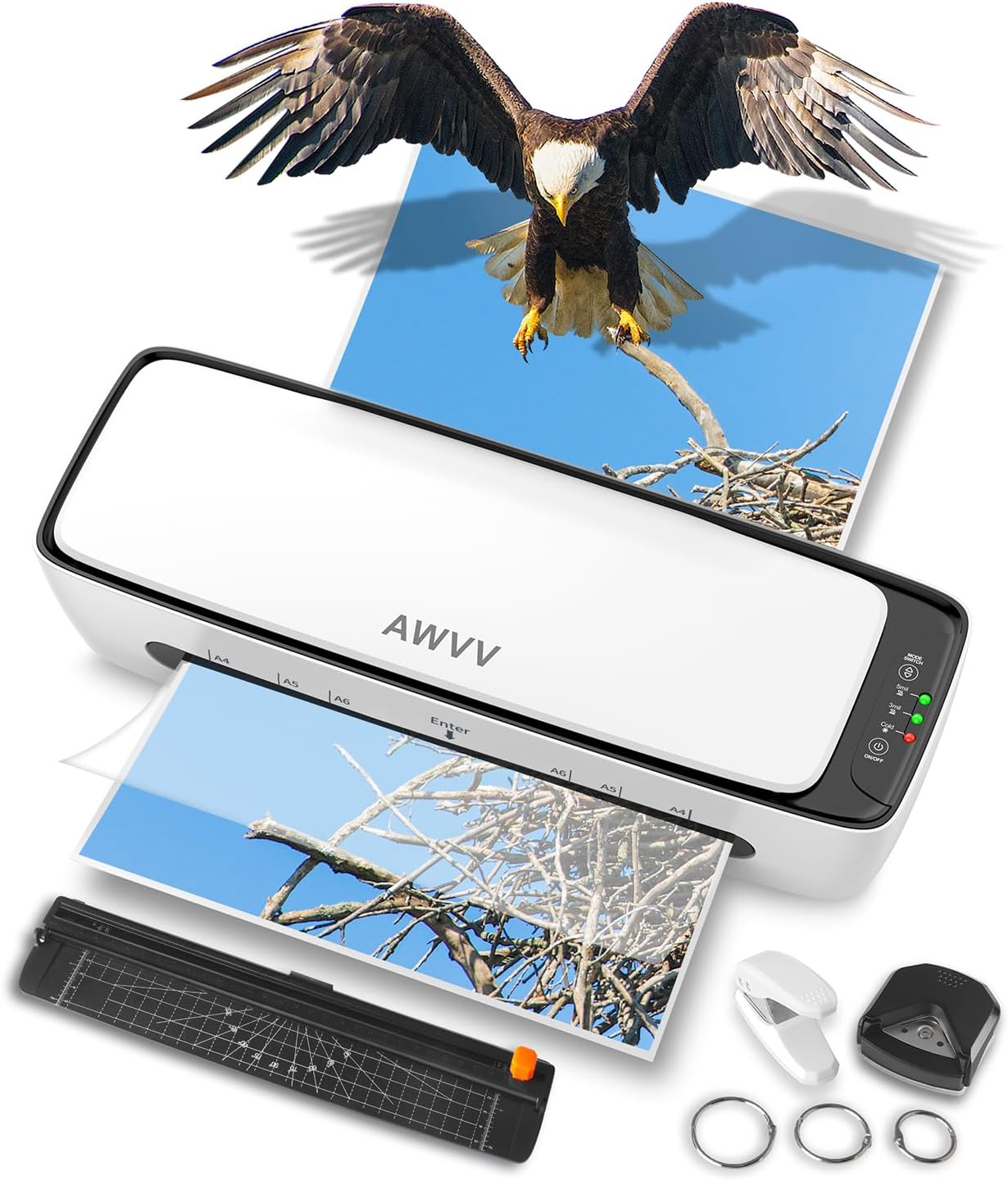 Laminator, 6in 1 Laminator Machine, 13 Inch A4 Laminating Machine, Desktop Thermal Laminator Never Jam 15 Laminating Pouches, Paper Trimmer and Corner Rounder,1Min Fast Warm-Up Home Office School Use