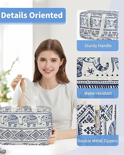 Miniatura 5 de Narwey Neceser de tamaño completo, bolsa de cosméticos grande, bolsa de maquillaje de viaje, organizador para mujeres y niñas, Elefante, Bolsa de