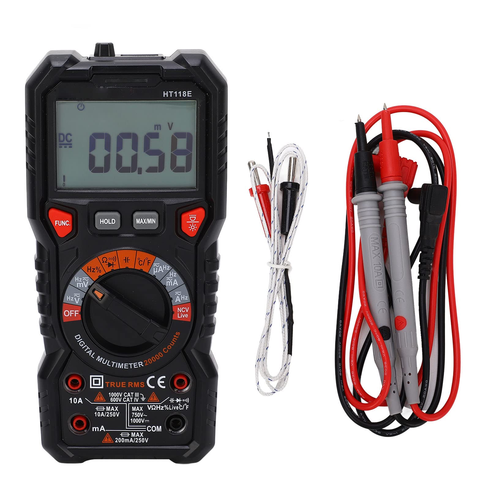 FTVOGUE Digital-Multimeter, Auto-Ranging-Spannungsprüfer, ABS, 1000 V DC, 750 V AC, 10 A, Strom-Widerstandsmessgerät für Elektronische Messungen, Heimreparatur, Heimwerker, Elektriker