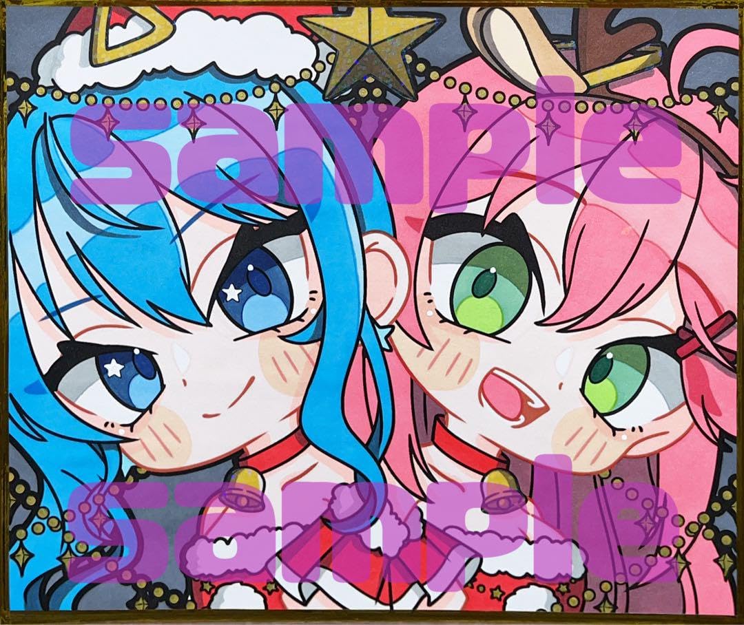 色紙　手描きイラスト Amazon.co.jp: 手描きイラスト ホロ ライブ 色紙 クリスマス 星街すい