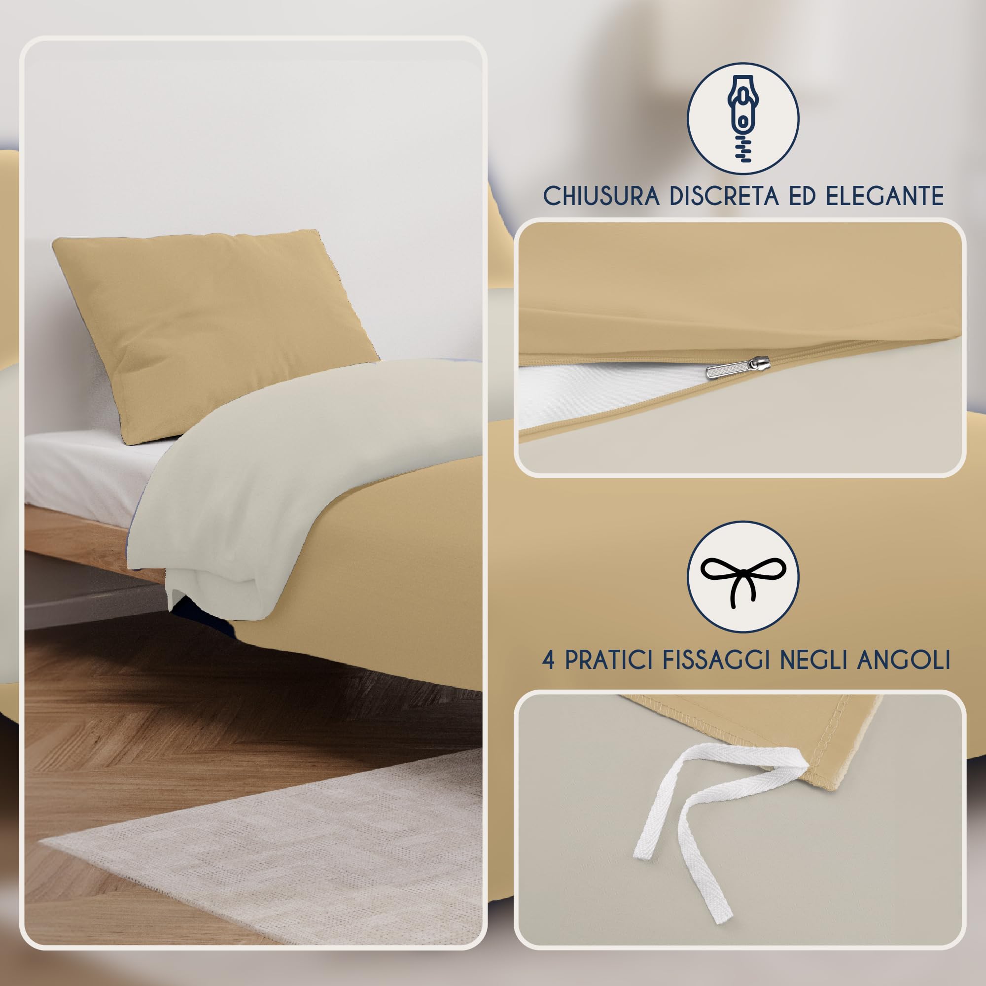 Dreamzie Copripiumino Singolo 135x200 cm con 1 Federe 50x70 cm - Beige/Sabbia Set Copripiumino Singolo 135 x 200