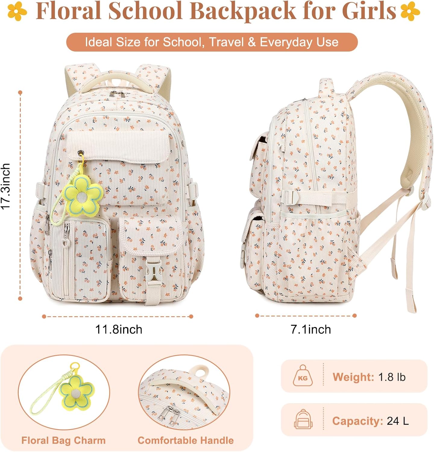 Musevos Girls School Backpack Kids Cute