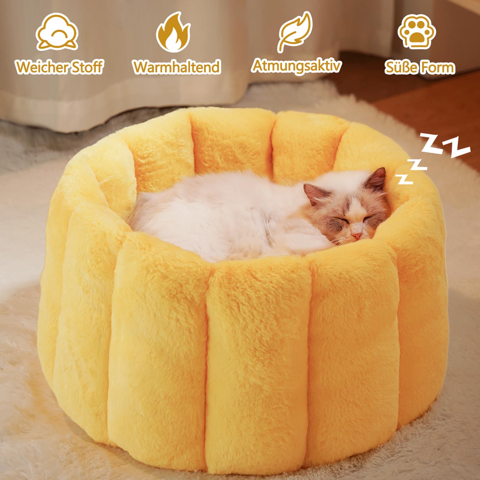 Galatée Katzenbett, Runde Haustierbetten Für Hauskatzen, Waschbares Flauschiges Katzennest, Superweiches Plüsch-Haustierbett, Weiches Süßes Hundebett(XL, Beige)