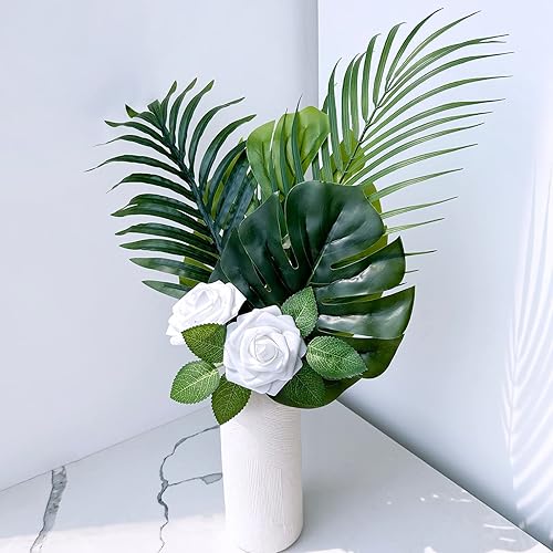 Miniatura 49 de Winlyn 50 rosas rojas de tacto real con tallos y hojas de seda, flores artificiales a granel para bodas, centros de mesa, arreglos florales