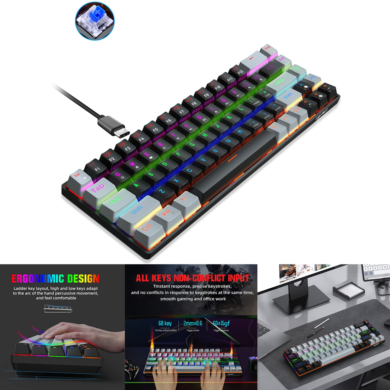 Amazon | Xzmzbxzb メタル USB 68 キー メカニカル ゲーミング