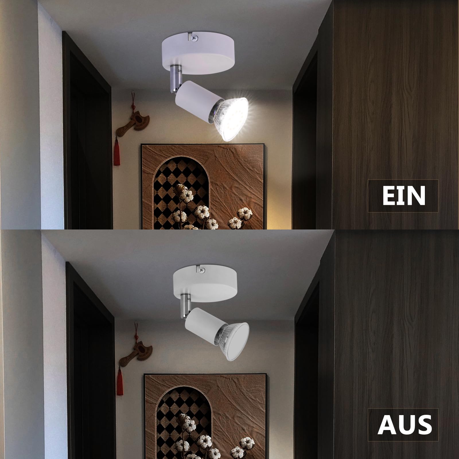 LED Lampara GU10 Foco Pared Lámpara Techo Blanco 2ER | Foco Orientable 330° Pasillo Pared Dormitorio Baño Cocina, Bombilla NO Incluida
