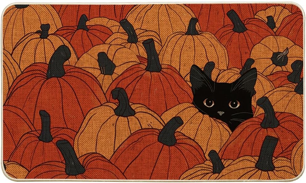 Artoid Mode Black Cat Pumpkin Fall Doormat 17x29 Inch