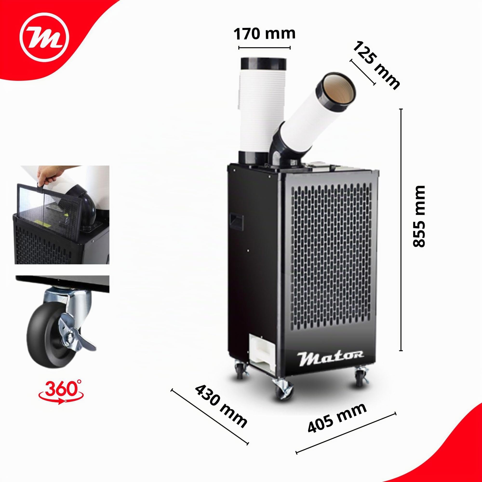 Aire acondicionado portátil Spot Cooler BGK-2700 2700W, 2320 Frig/h, aire frío potente, portátil con ruedas, silencioso, climatización profesional.