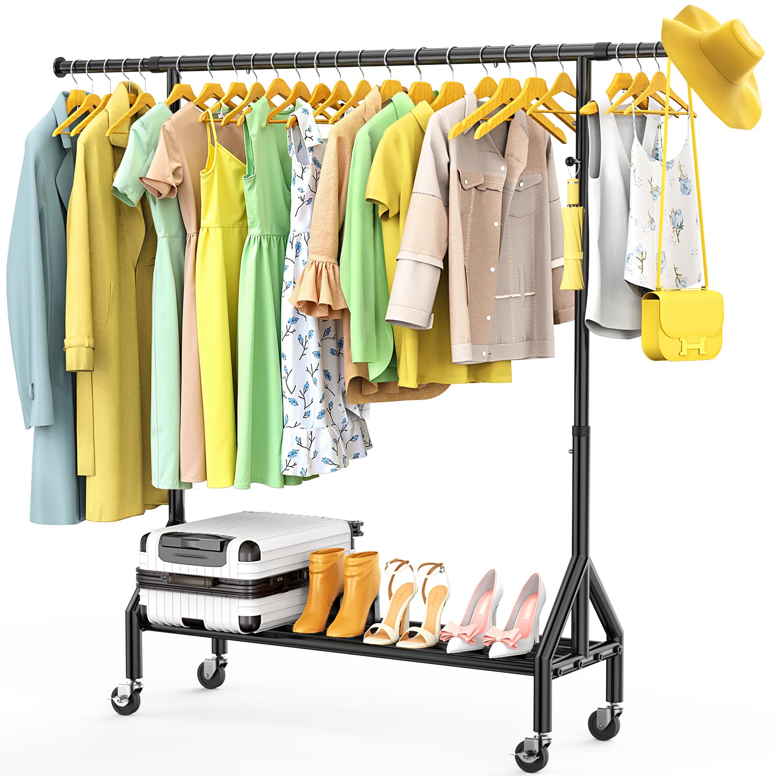 TigerParty Clothes Rack, Clothing Racks for Hanging Clothes, Rolling Garment Rack, Adjustable Free Standing Clothes Organizer with Wheels,