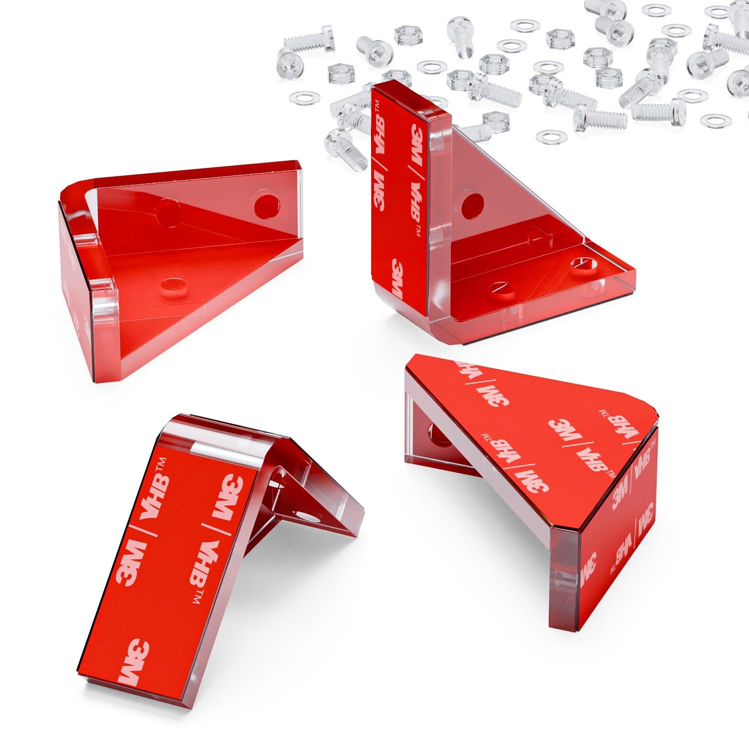 4 x V3, 5mm Thickness, Corner Brackets, Clear Transparent Acrylic + 20x M5 Bolts, Clear Right Angle Bracket, Corner, No Glue Required, Self Adhesive.