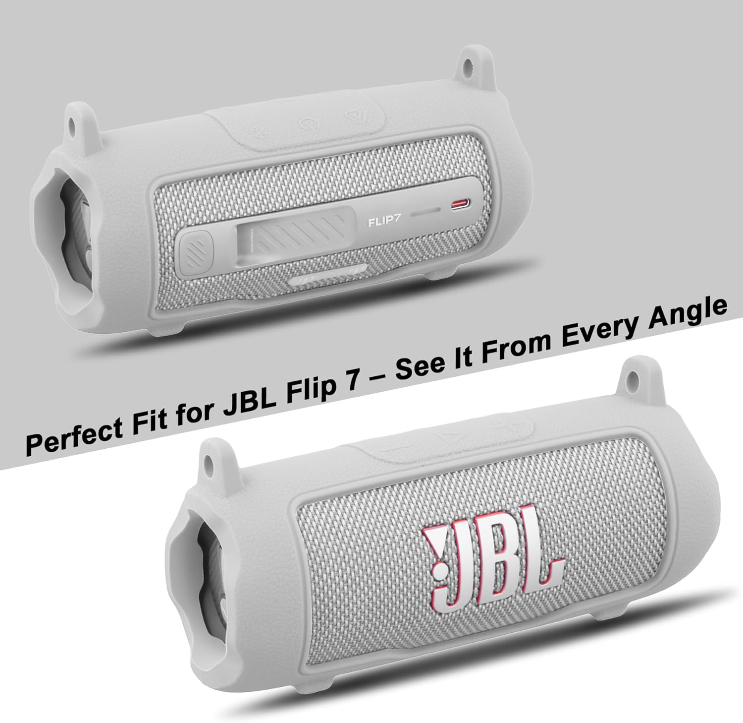 khanka for JBL Flip 7 Waterproof Portable Bluetooth Speaker Silicone Case,Soft Protective Sleeve Cover with Shoulder Strap for JBL Flip 7 Speaker (White) - Image 4