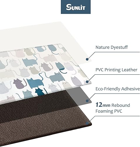 Miniatura 10 de Sunlit Juego de 2 tapetes antifatiga para cocina (tamaño 28 x 17 pulgadas y 47 x 17 pulgadas), antideslizante, impermeable, cómodo, tapete de pie