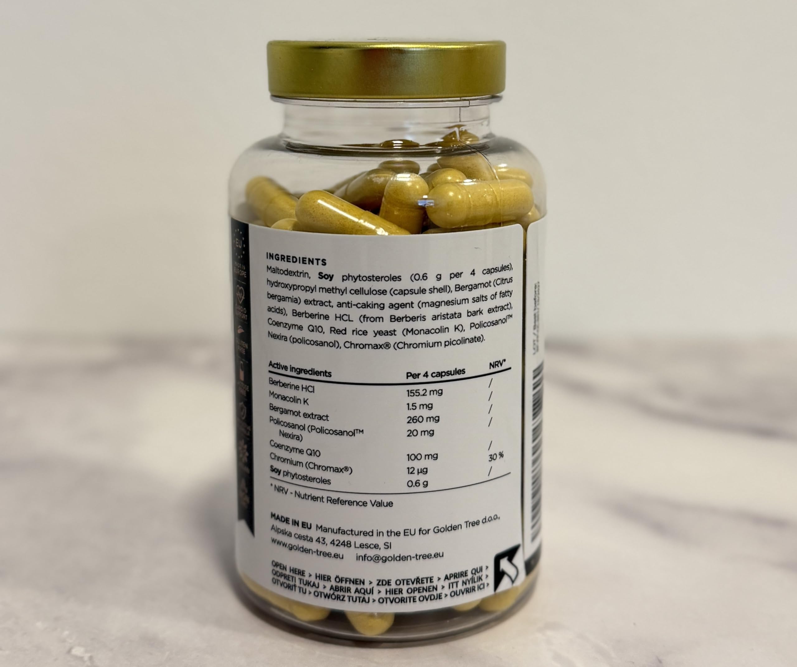 Golden Tree Cardio Relief – Cholesterin-Komplex, 60 Kapseln | Rotschimmelreis, Bergamotte, Berberin, Chrompicolinat, Angereichert mit Pflanzensterolen