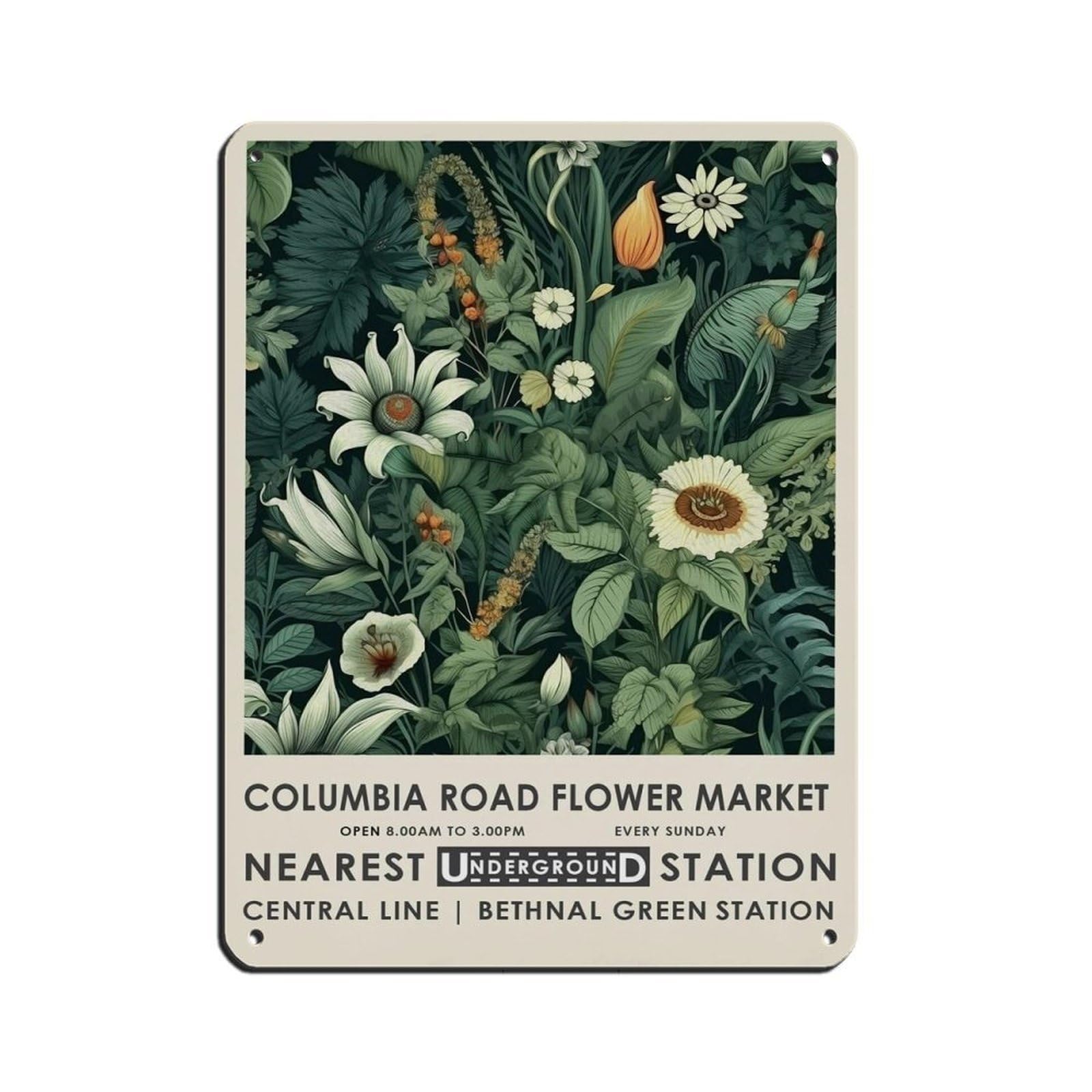 Columbia Road Market, Flower Market Retro Poster Metal Tin Sign Chic Art Retro Iron Painting Bar People Cave Cafe Family Garage Poster Wall Decoration 12x16inch(30x40cm)