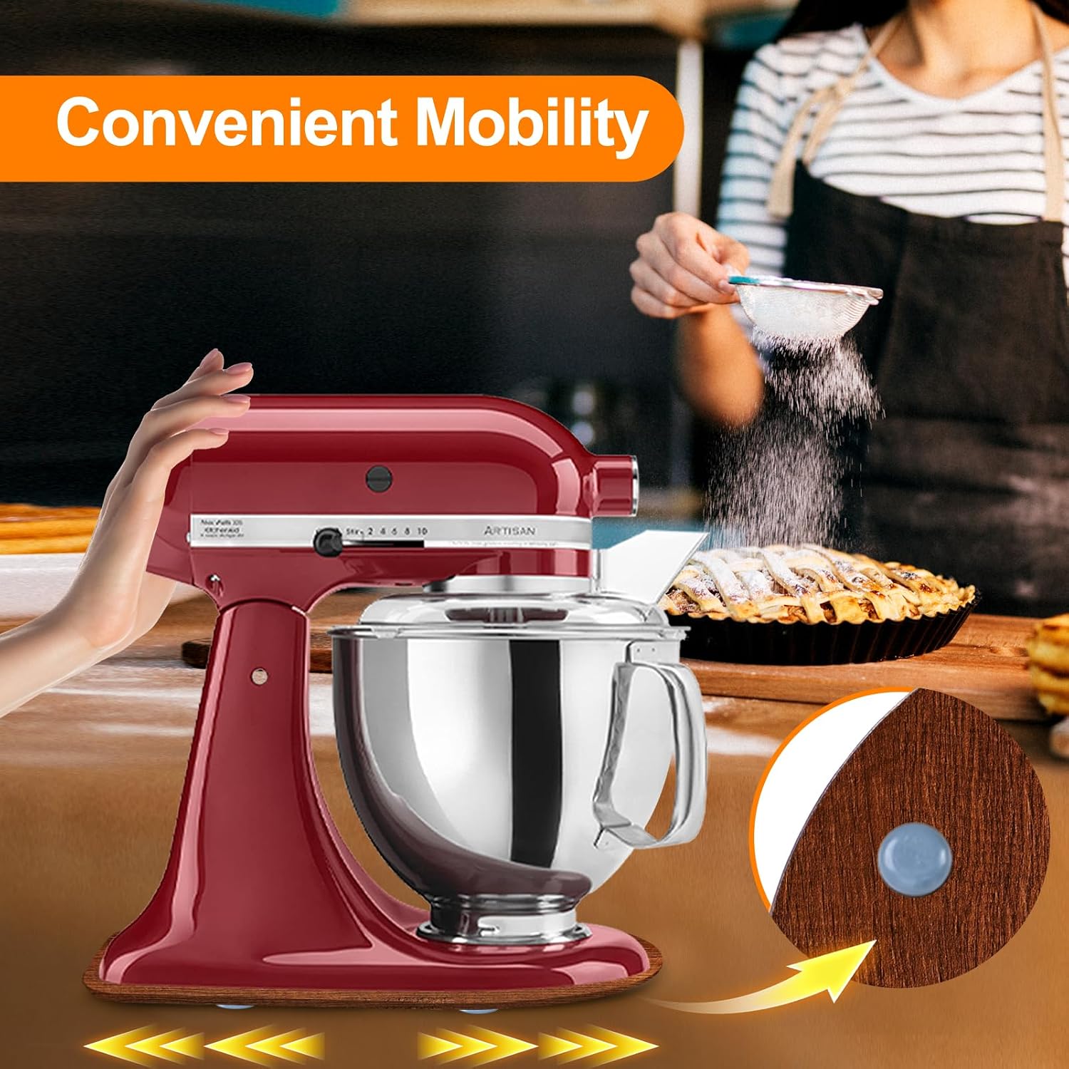 Wooden Mixer Slider for KitchenAid 5-8 Qt Bowl-Lift Stand Mixer, Appliance Sliding Mat Pad, Kitchen Countertop Storage Accessories Mixer Moving Tray Board Attachments, Kitchen Aid Mixers Accessories