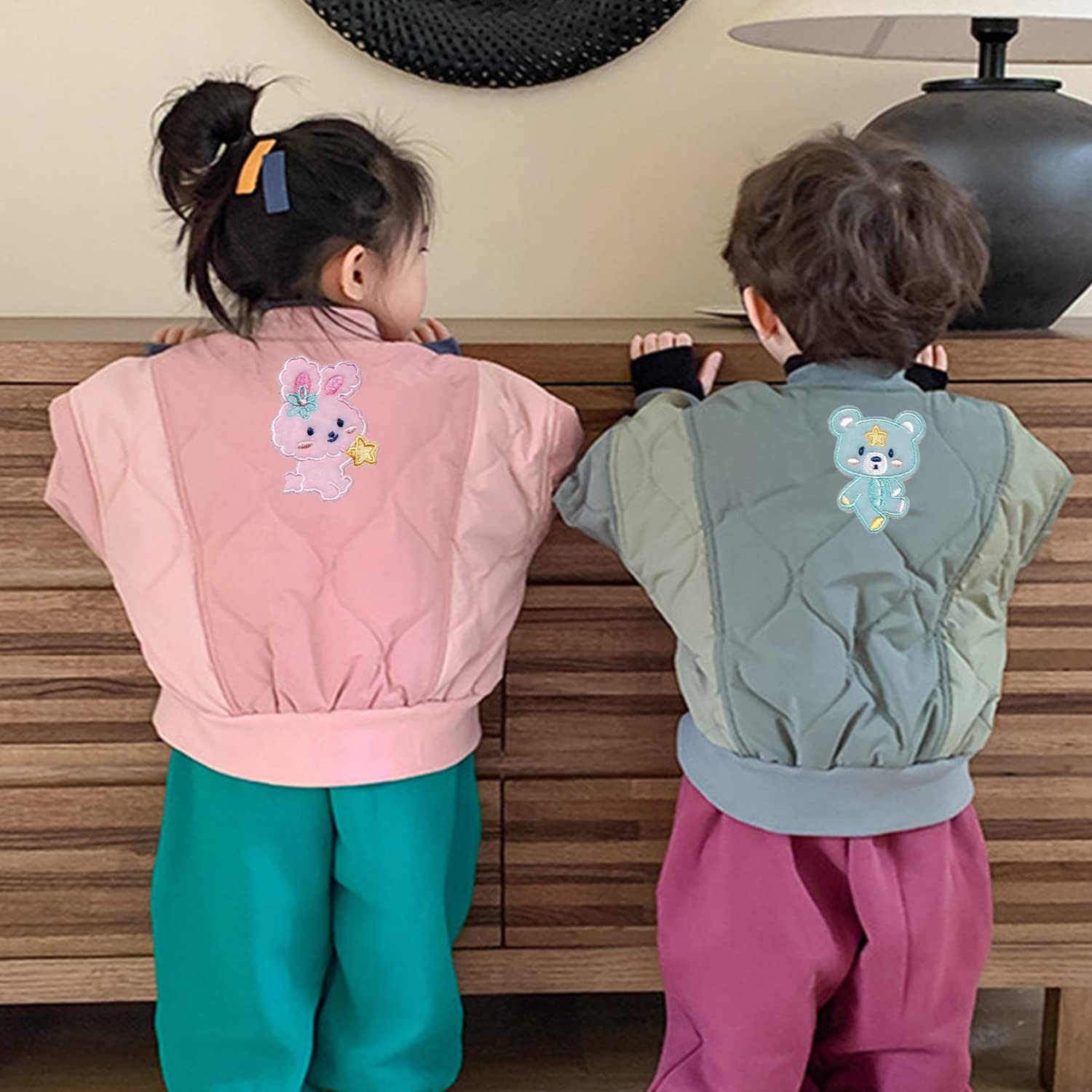 6 parches bordados con diseño de unicornio, oso, conejo, elefante, azul, rosa, accesorios para ropa, bolsas, jeans (estilos de peluche)