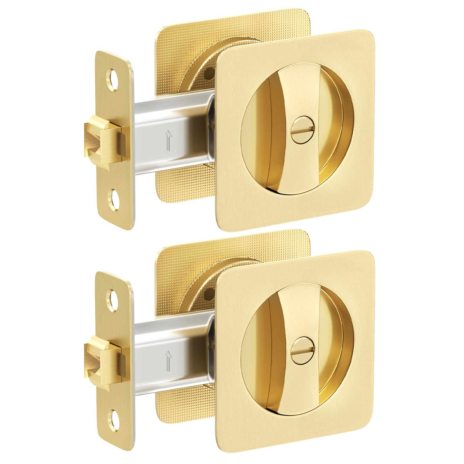 goldenwarm Gold Pocket Door Hardware, Pocket Door Lock Square Sliding Pocket Door Handles Embedded Privacy Latch Pocket Door Lock for Bathroom Bedroom (2pack)
