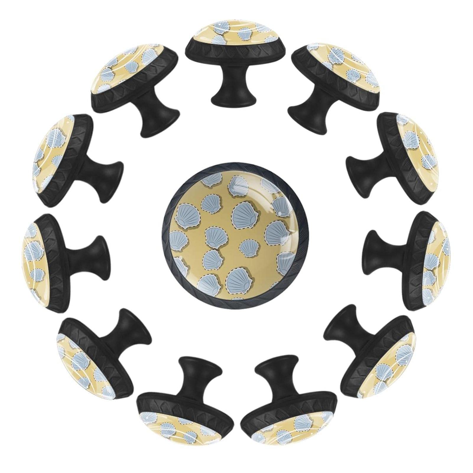 Boutons de tiroir coquillage jaune 35mm en lot de 12 pour meuble