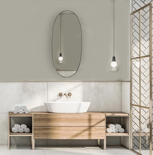 Miniatura 2 de Mirrona Espejo de pared con forma de pastilla, de 40 x 18 pulgadas, espejo decorativo con marco de metal redondeado para sala de estar, dormitorio,