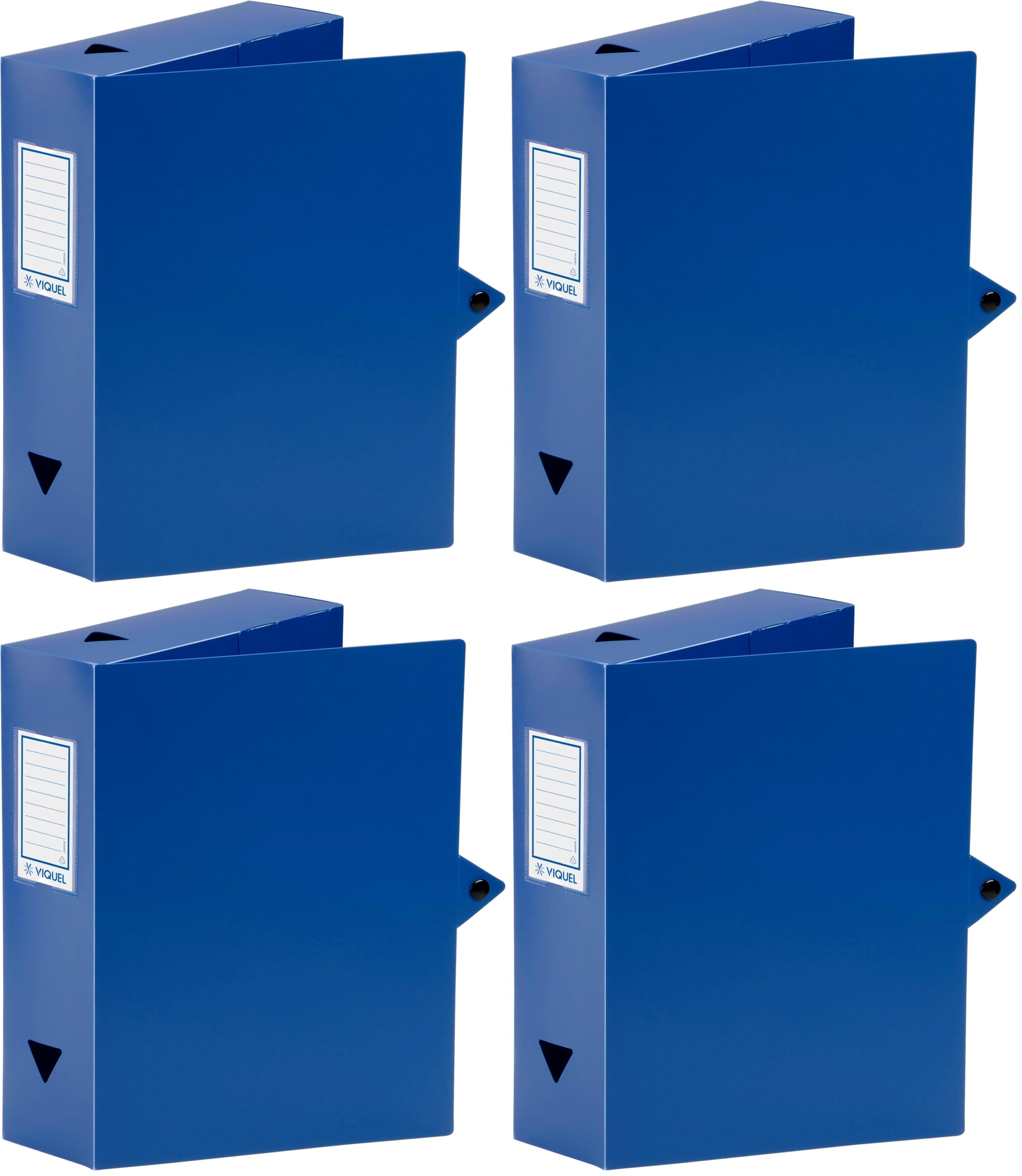 Boite de rangement documents A4 large dos 8 cm Viquel plastique bleu pour bureau