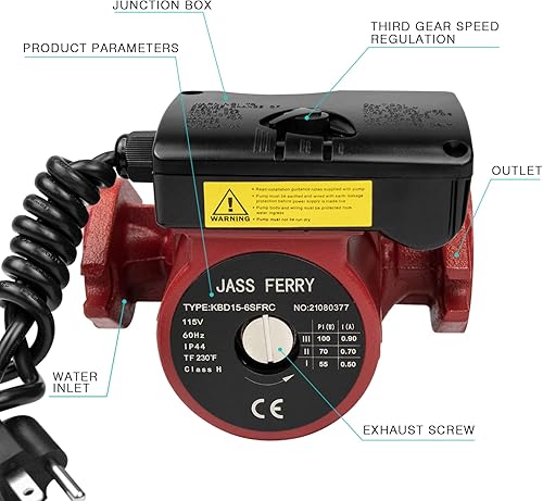 Miniatura 2 de JASSFERRY Bomba de recirculación de 1 pulgada Sistema de recirculación de agua caliente de 1/8 HP Reemplazo de bombas de circulación para calentador