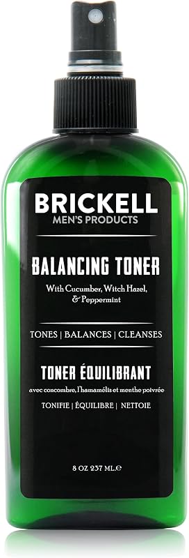 Brickell Men's Balancing Toner for Men, Alcohol-Free Mint Facial Toner with Witch Hazel, Aloe, and Cucumber, 8 Ounce, Scented