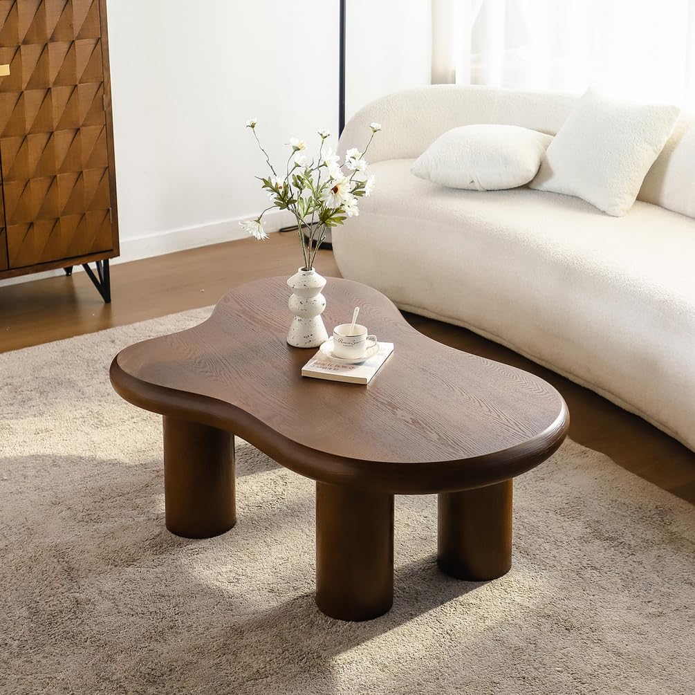 YPDOPORA 46" Irregular Cloud Coffee Tables Walnut with 4 Legs,Center Table