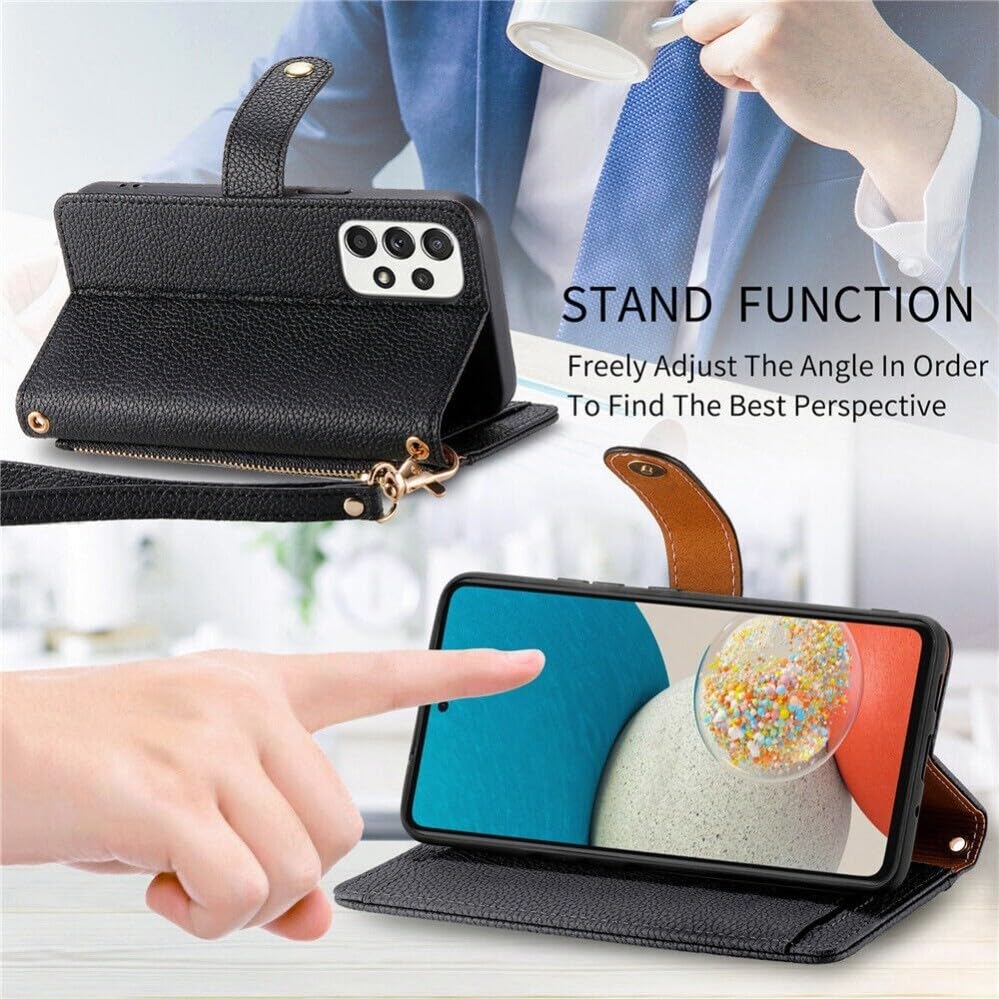 Generic Funda compatible con Samsung Galaxy A71 5G (color: marrón) con cierre de cremallera, funda de piel con tapa