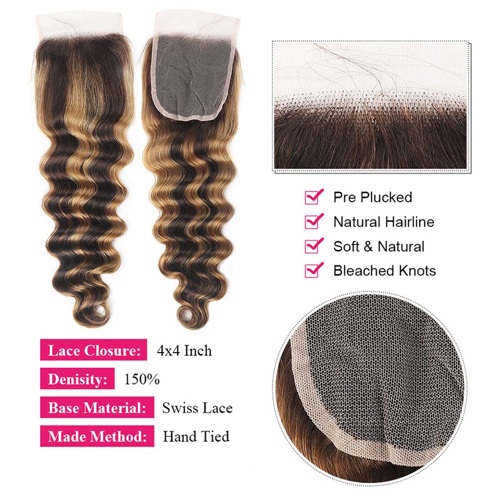 10A Human Hair Loose Deep Wave Bundles with 4x4 Closure