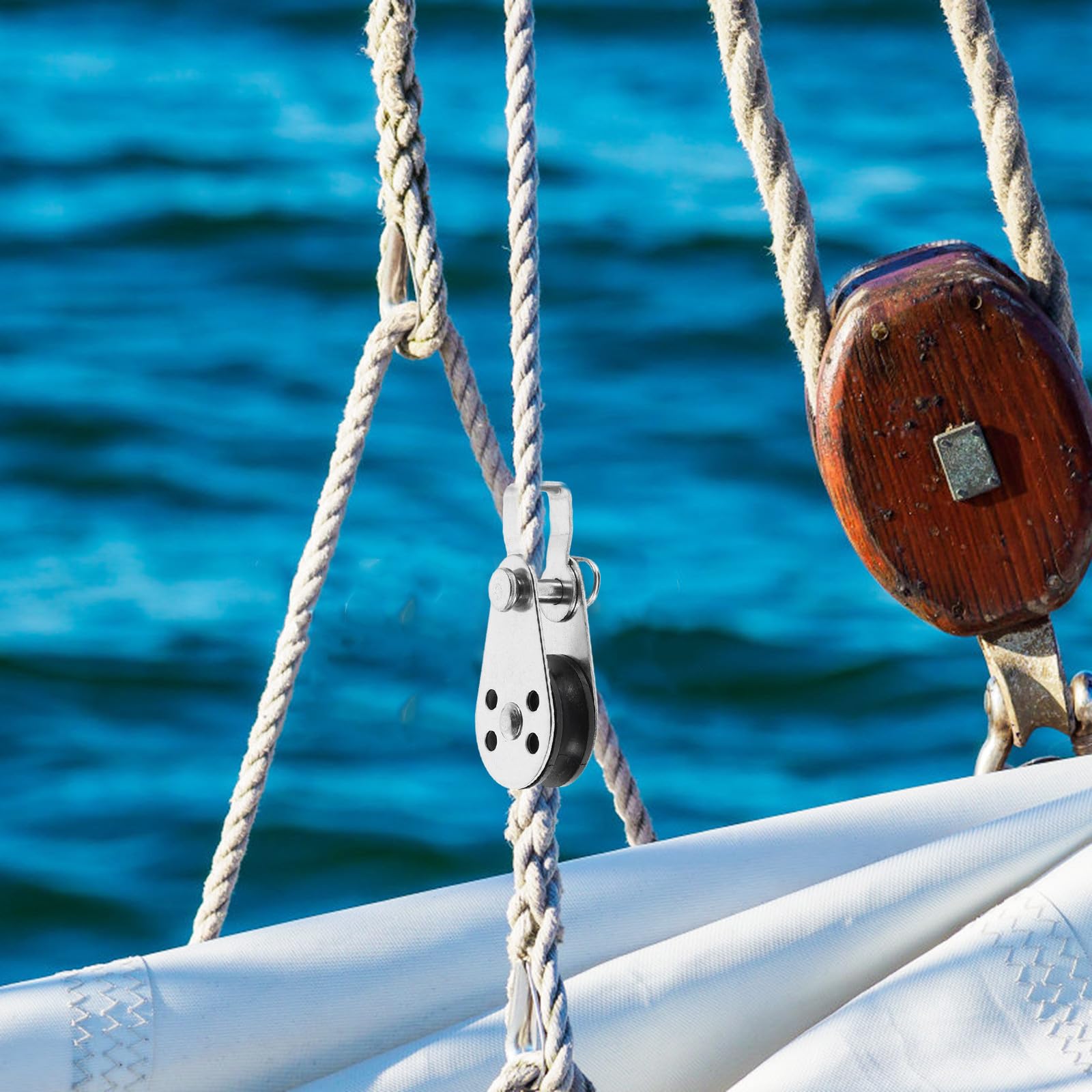 Toddmomy Set 4pezzi Bozzelli Marini in Acciaio Inossidabile e Nylon, Carrucola per Barca a Vela Resistente per Kayak e Uso Marino, Migliora Controllo e Stabilità