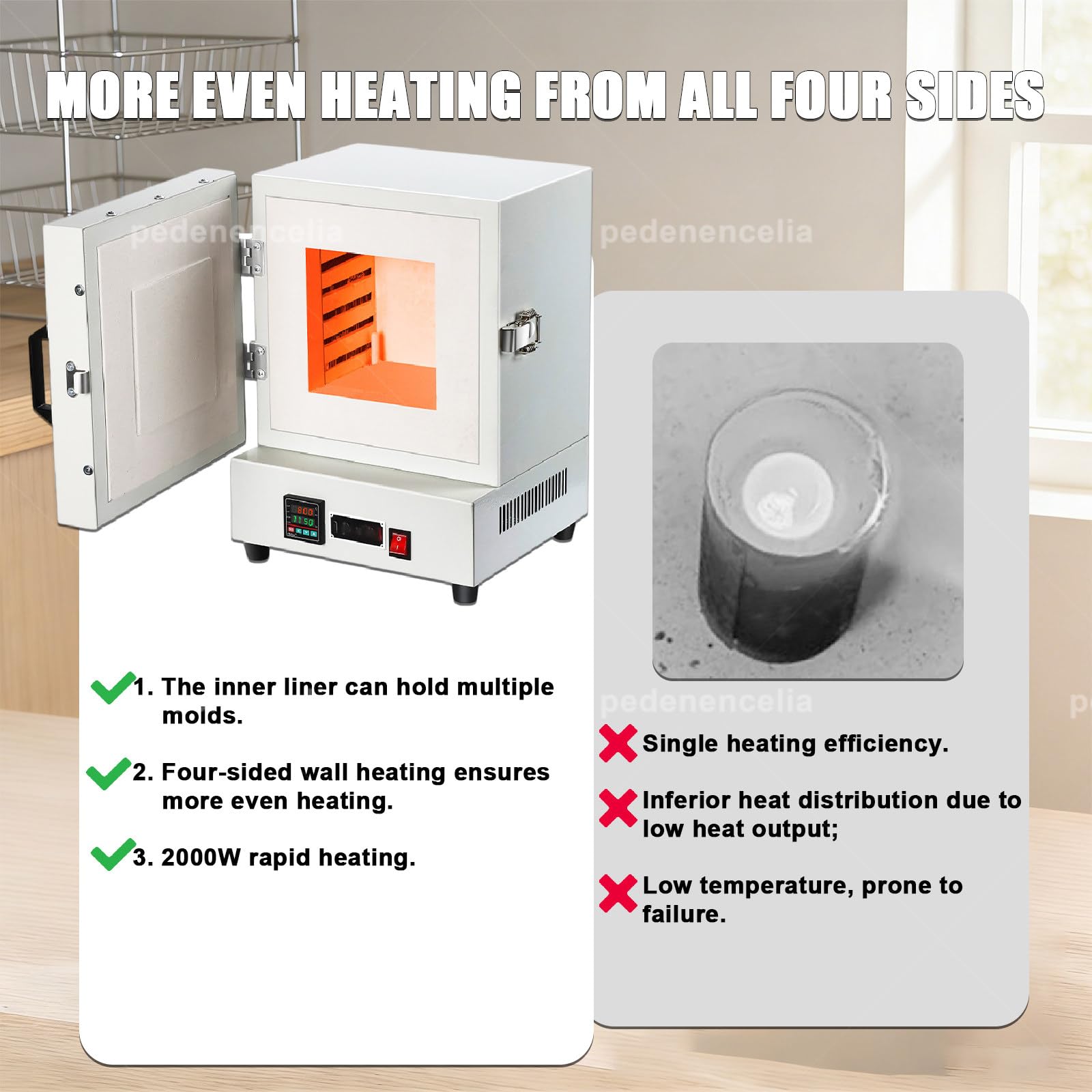 Horno Eléctrico De Mufla De 2000 W, 1150 °C, Calentamiento Uniforme Y Pantalla LCD, Horno Digital De Laboratorio, Horno Eléctrico De Mufla para Cerámica, para Odontología Y Cerámica