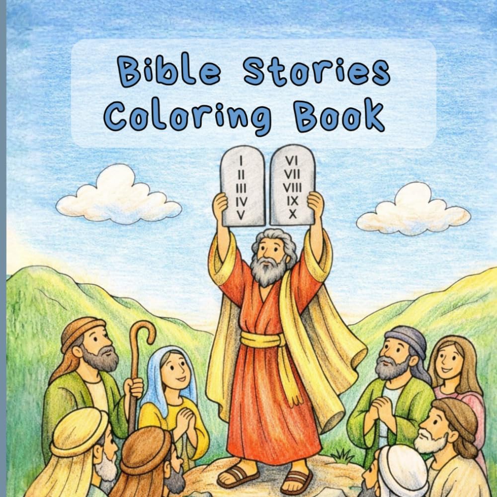 Bible Stories Coloring Book: Easy Christian Coloring Book for Kids and Adults with Simple Bible Scenes: Simple and Cute Bible Coloring Pages Featuring Noah, Moses, Jesus, and More