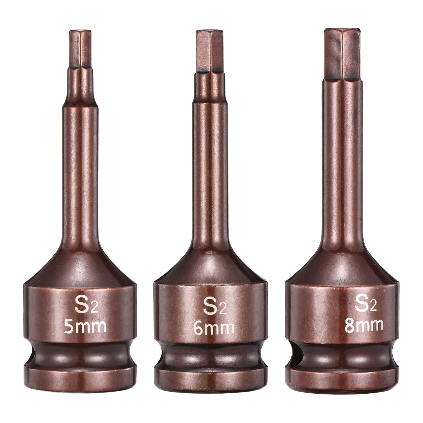 sourcing map 3pcs Impact Hex Bit Socket 1/2" Drive 5H+6H+8H (5+6+8mm) Hex Bits 3" Length S2 Steel Metric Impact Wrench Socket Adapter Tool for Automotive Repair Industrial Construction Home DIY